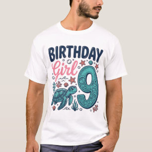 T-shirt Fille d'anniversaire 9 Tortue de mer Vintage Vecto