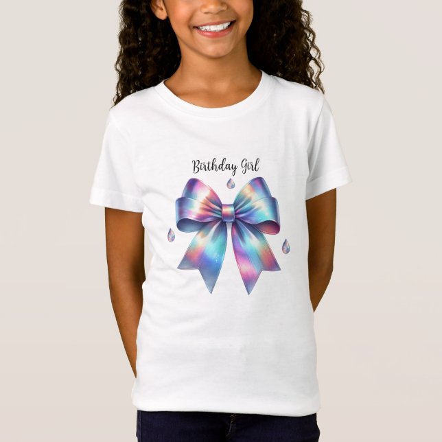 T-Shirt Fille d'anniversaire à l'arc iridescent (Devant)
