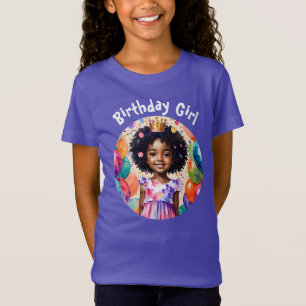 T-Shirt Fille d'anniversaire avec la peau Brown Princesse