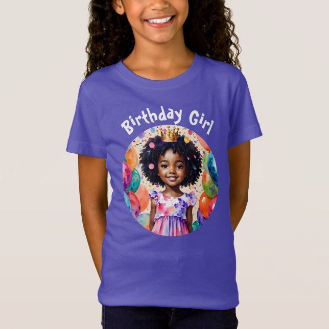 T-Shirt Fille d'anniversaire avec la peau Brown Princesse  (Devant)