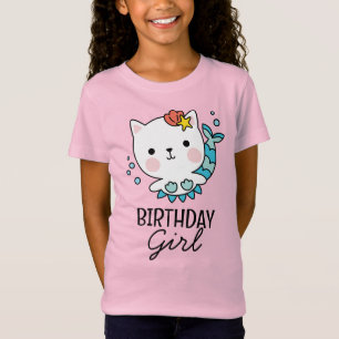 T-Shirt Fille d'anniversaire Chat Sirène Anniversaire T-