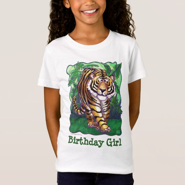 T-Shirt Fille d'anniversaire de centre de partie de tigre (Devant)