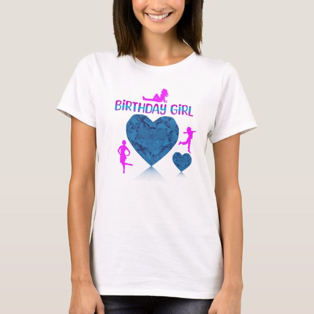 T-shirt fille d'anniversaire de coeur bleu (Devant)