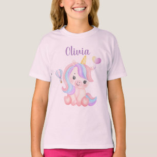T-shirt fille d'anniversaire de la licorne - Nom p