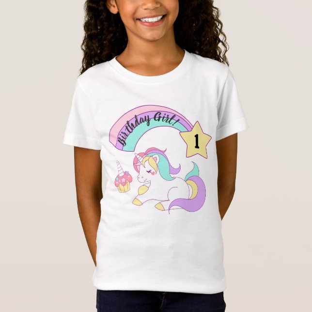T-Shirt Fille d'anniversaire de licorne (Devant)