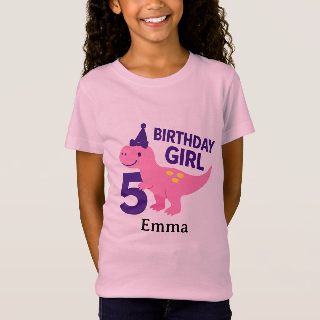 T-Shirt Fille d'anniversaire dinosaure rose - Célébration  (Devant)