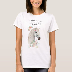 T-shirt Fille d'anniversaire Elégant Cheval Blanc Boho Flo