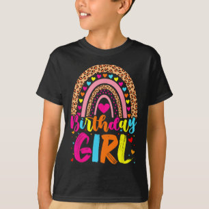 T-shirt Fille d'anniversaire Leopard Arc-en-ciel Fête d'an