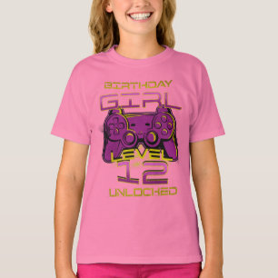 T-shirt Fille d'anniversaire Niveau 12 Débloqué En