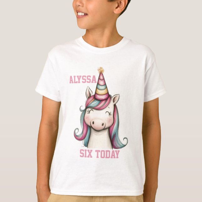 T-shirt fille d'anniversaire personnalisé Unicorn (Devant)