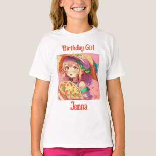 T-shirt Fille d'anniversaire personnalisée Anime Pizza P