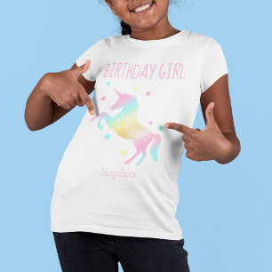 T-Shirt Fille d'anniversaire personnalisée Unicorn Arc en