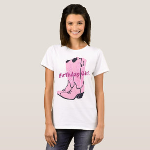 T-shirt Fille d'anniversaire Pink Sparkle Cowboy Bottes