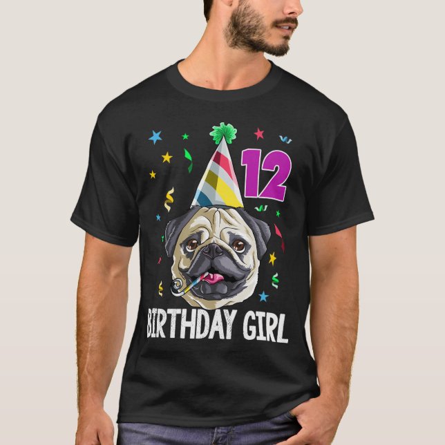 T-shirt Fille d'anniversaire Pug 12 (Devant)