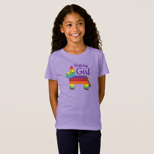 T-Shirt Fille d'anniversaire Rainbow Piñata Purple Donkey  (Devant entier)