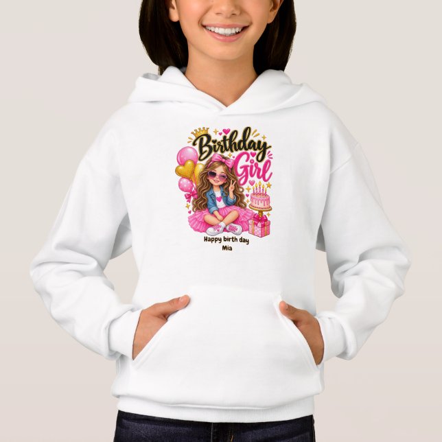 T-Shirt Fille d'Anniversaire Rose et Or Mignon  (Devant)