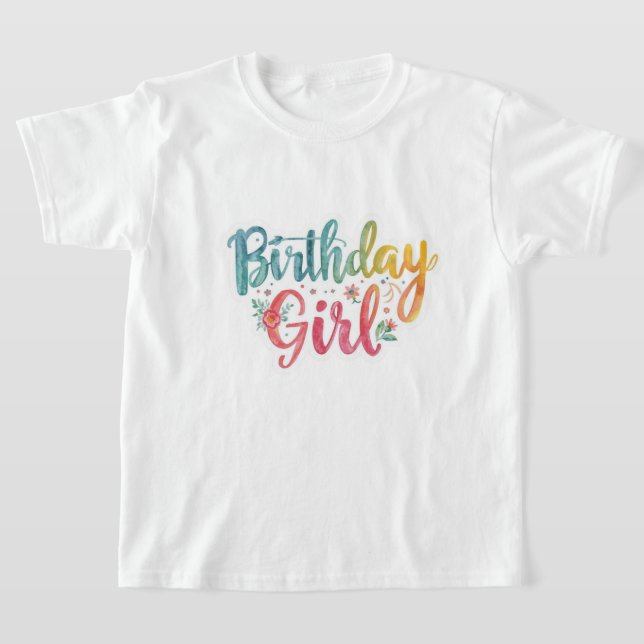 T-shirt Fille d'anniversaire Texte Arc-en-ciel (Poser)