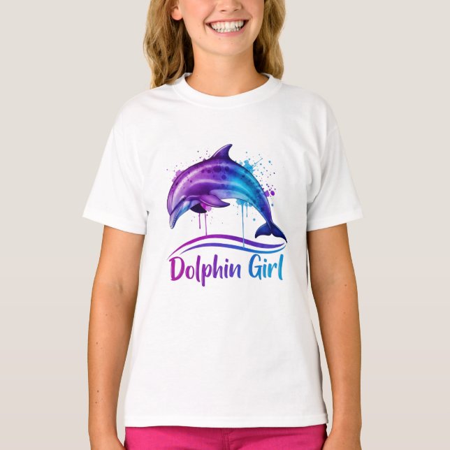 T-shirt Fille Dauphin Amoureuse de l'Océan Graphique (Devant)
