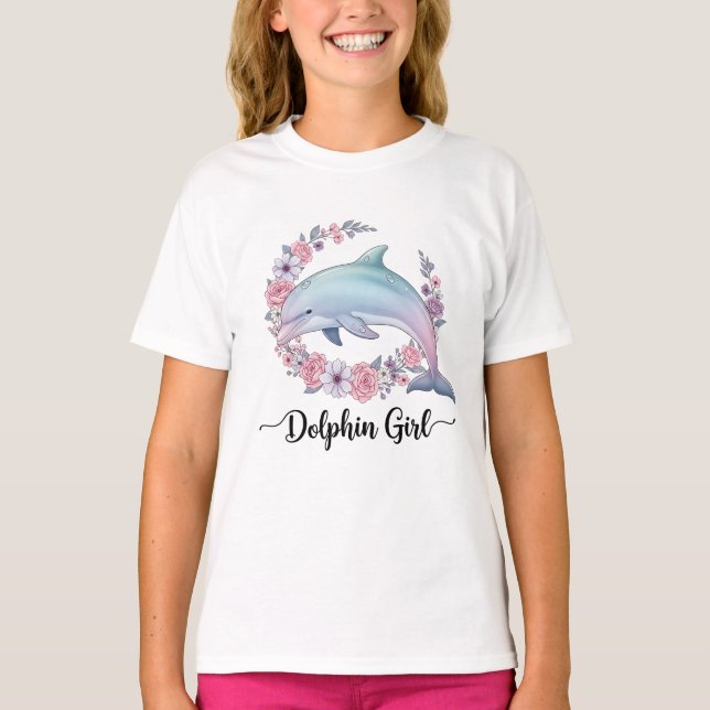 T-shirt Fille Dauphin Amoureuse de l'Océan Graphique (Devant)