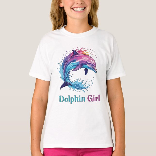T-shirt Fille Dauphin Amoureuse de l'Océan Graphique (Devant)