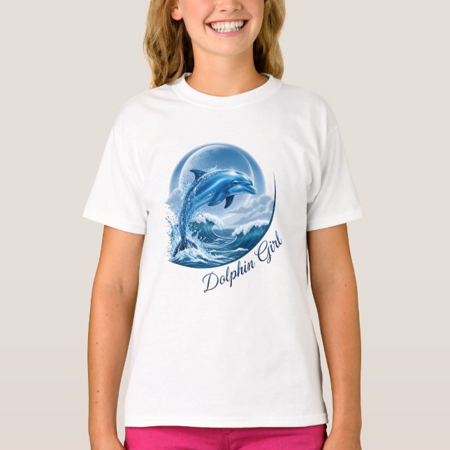 T-shirt Fille Dauphin Amoureuse de l'Océan Graphique (Devant)
