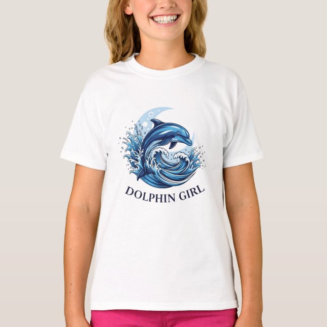 T-shirt Fille Dauphin Amoureuse de l'Océan Graphique (Devant)