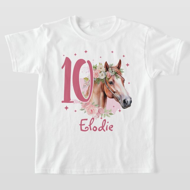 T-shirt Fille de 10 ans Cheval Pastel Rose Dix Ans (Poser)