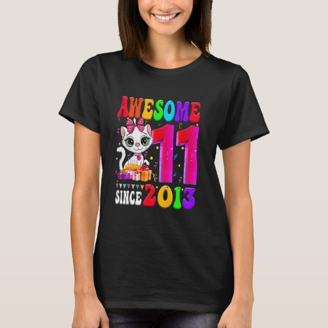 T-shirt Fille de 11 ans Fête d'anniversaire Chat mignon 11 (Devant)