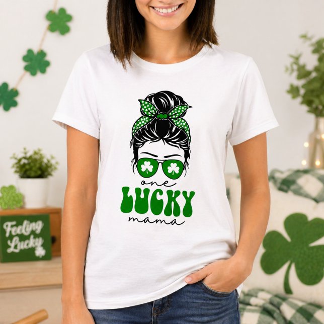 T-shirt Fille de 1 an avec un chignon brouillon Chanceuse (Messy Bun Lucky One 1st Birthday Girl T-Shirt)