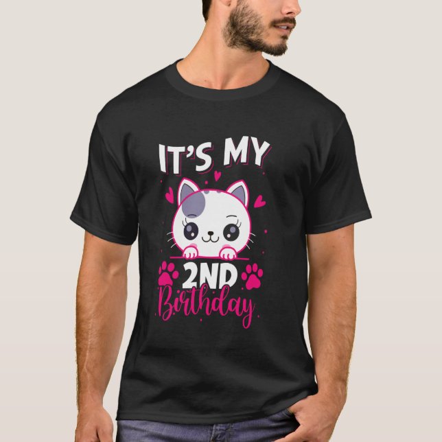 T-shirt Fille de 2 ans Anniversaire Chat Pour Fille C'est  (Devant)