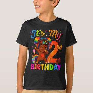 T-shirt Fille de 2 ans d'anniversaire Afro Licorne Cheveux