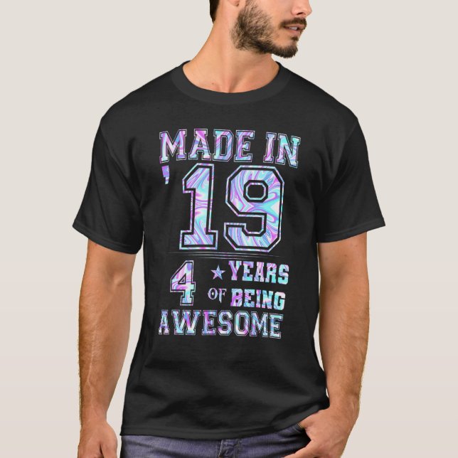 T-shirt Fille De 4 Ans Pour 4E Anniversaire Née En 2019 (Devant)