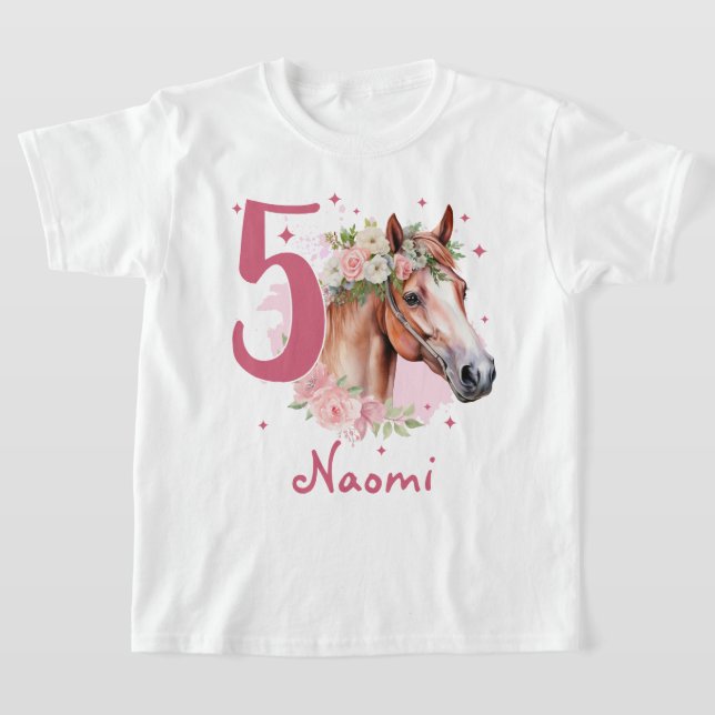 T-shirt Fille de 5 ans Cheval Pastel Rose Cinq Ans (Poser)