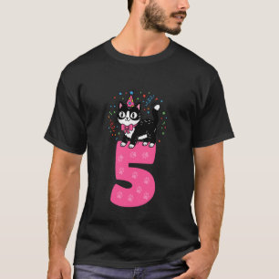 T-shirt Fille de 5 ans pour son anniversaire Chat Smoking