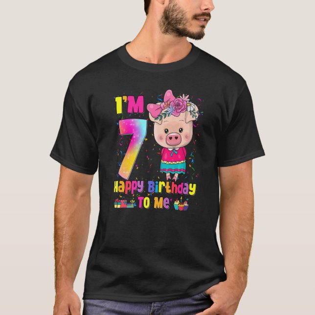 T-shirt Fille de 7 ans Awesome Princesse Cute Pig 7th Bir (Devant)
