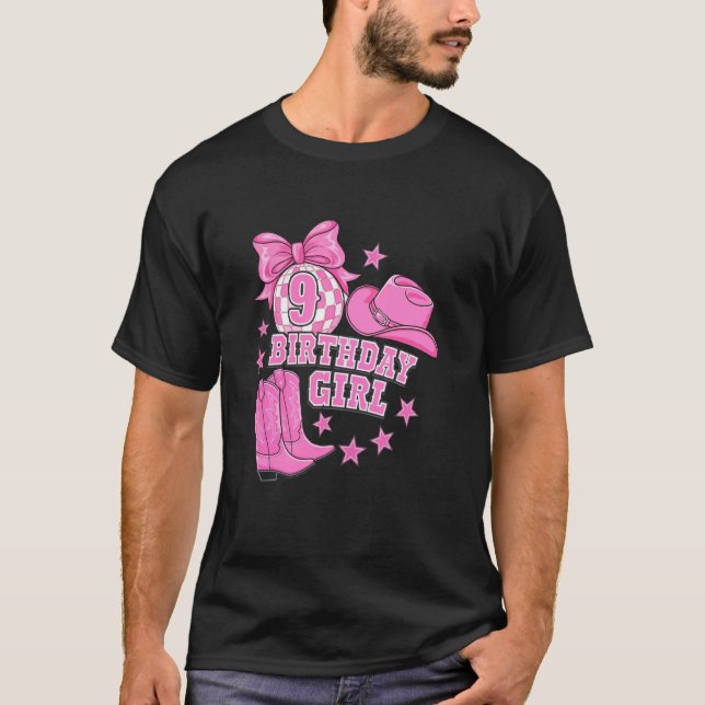 T-shirt Fille de 9 ans d'anniversaire disco occidental ros (Devant)