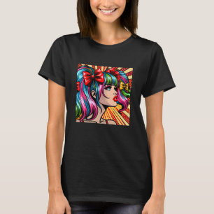 T-shirt Fille de bande dessinée d'art pop colorée Art Ai