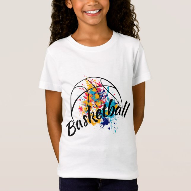 T-Shirt Fille de basket-ball d'aquarelle (Devant)