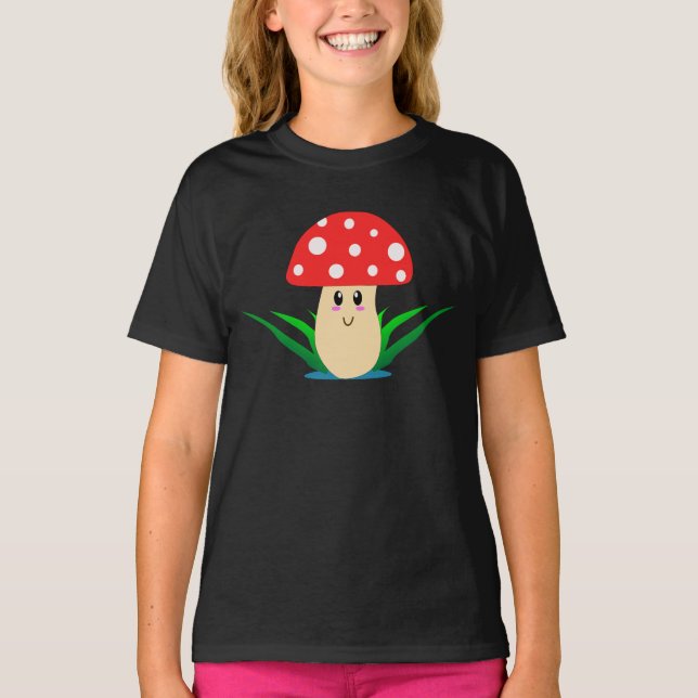 T-shirt fille de champignon mignonne et souriante (Devant)