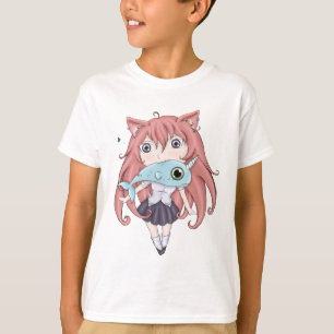T-shirt Fille de chat de Chibi avec le narval de bébé