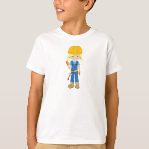 T-shirt Fille de construction, Cheveux blonde, Fille migno