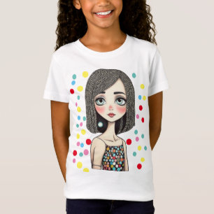 T-Shirt Fille de dessin branchée avec Robe Pointe Polka Ar