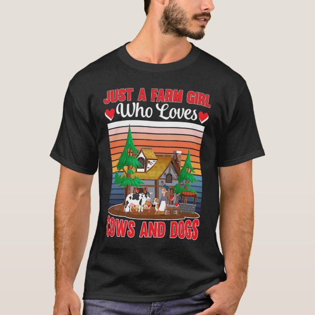 T-shirt Fille de fermier aime vaches chiens humour rétro d (Devant)