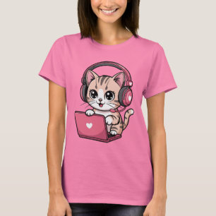T-shirt Fille de gamer Chat Jeux Mignon
