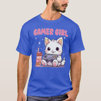 T-shirt Fille de joueur Chat de jeu Console de jeu Bulle B