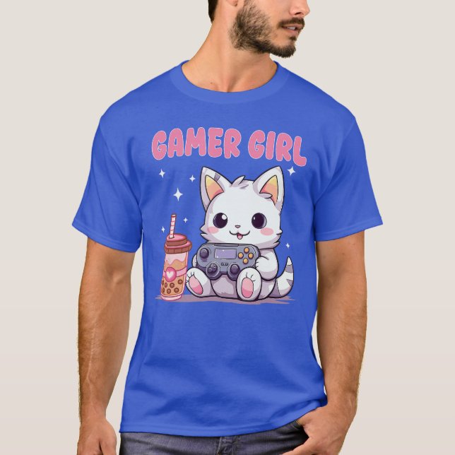 T-shirt Fille de joueur Chat de jeu Console de jeu Bulle B (Devant)