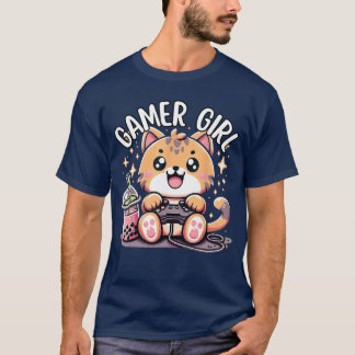 T-shirt Fille de joueur Chat Jeux Vidéo de jeu mignon Femm