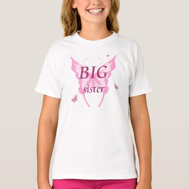 T-shirt fille de la grande soeur papillon rose (Devant)