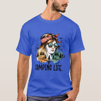 T-shirt Fille de la vie en camping avec reflet de la natur