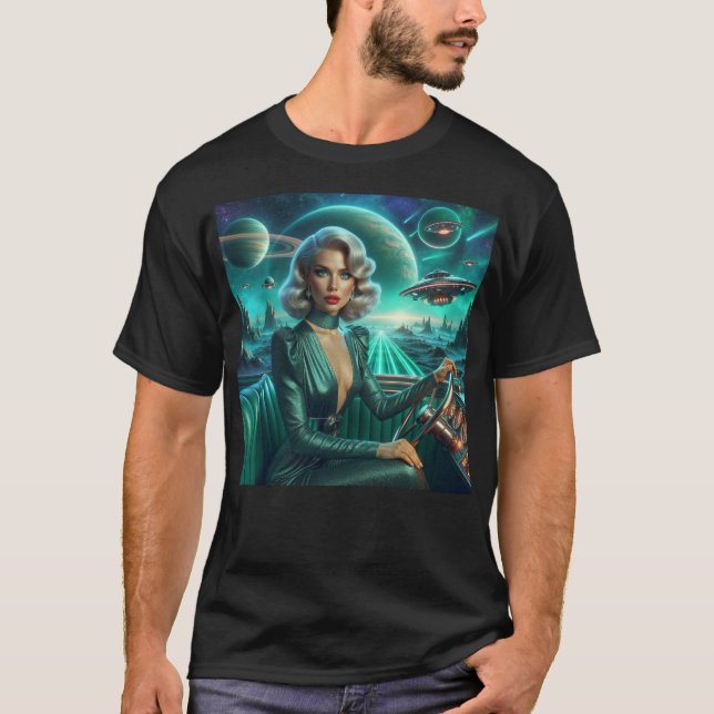 T-shirt Fille de l'espace rétro (Devant)